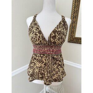 NWT Kori Womens Size M Brown Halter Top Cropped Smocked
